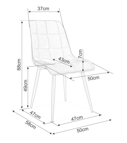 Krzesło tapicerowane Chic II 43x50 cm szare nowoczesne oraz