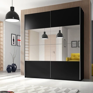 Szafa przesuwna Beta 180 cm czarna pojemna szafa z lustrem na środku świetnie sprawdzi się w pomieszczeniach o każdej wielkości