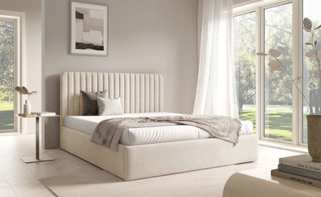 Łóżko tapicerowane Faro 160x200 kremowe wygodne łóżko do sypialni designerskie wezgłowie o subtelnie zaokrąglonym kształcie