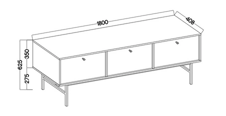Szafka RTV Kioto III 180 cm beżowa stylowy design metalowy stelaż szafka z drzwiami otwieranymi do dołu stonowana kolorystyka
