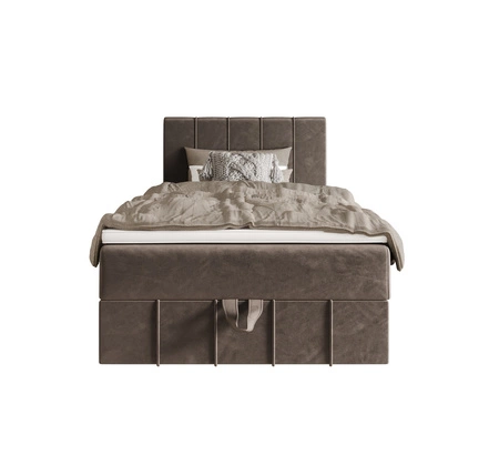 Łóżko kontynentalne Casey 120x200 jasny brąz w nowoczesnym skandynawskim stylu z tapicerowanym zagłówkiem łóżko z pojemnikiem