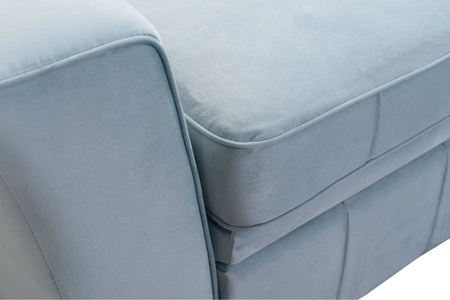 Narożnik z funkcją spania Rava III szary popiel lewostronny velvet komfortowy narożnik z regulowanymi zagłówkami i pojemnikiem na pościel