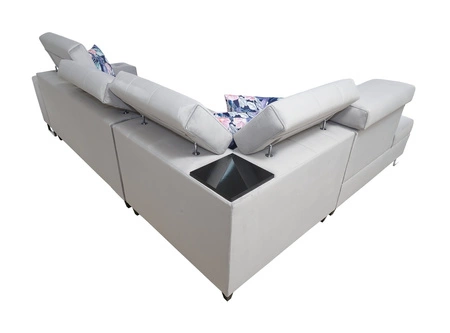 Narożnik z funkcją spania Hampton VII beżowy lewostronny narożnik do pokoju wykonany z aksamitnej tkaniny o gładkiej powierzchni