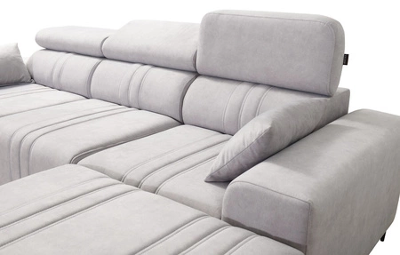 Narożnik z funkcją spania Castel beżowy prawostronny komfortowy i stylowy narożnik rozkładany z pojemnikiem na pościel