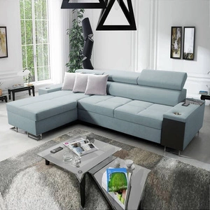 Narożnik z funkcją spania Dafni arktyczny błękit lewostronny pleciony komfort i funkcjonalność podczas codziennego wypoczynku