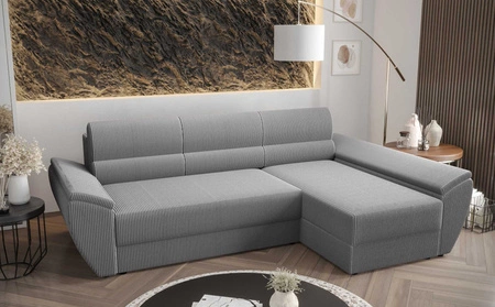 Narożnik z funkcją spania Fogu III szary popiel prawostronny narożnik z podłokietnikami i pojemnikiem na pościel sztruksowa tkanina