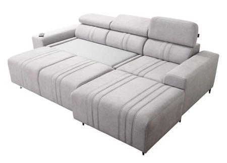 Narożnik z funkcją spania Castel szary popiel prawostronny komfortowy i stylowy narożnik rozkładany z pojemnikiem na pościel