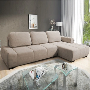 Narożnik z funkcją spania Gentle beżowy prawostronny stylowy design narożnik rozkładany charakteryzujący się obłym kształtem