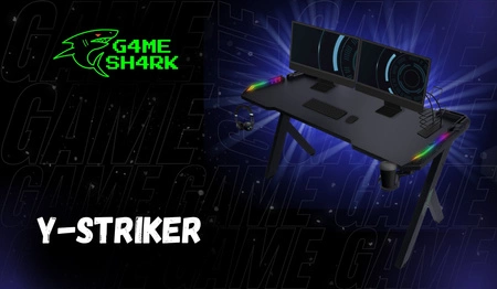 Biurko gamingowe Y-Striker czarne nowoczesne biurko wzbogacone oświetleniem LED blat pokryty karbonową powłoką