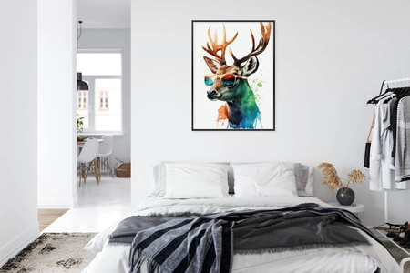 Plakat jeleń w okularach 70x100 plakat w ramie precyzyjny wydruk ze stylową grafiką doskonała dekoracja do salonu lub sypialni