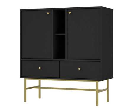 Zestaw mebli do salonu Kioto III czarny grafit stylowy design elegancka meblościanka wzbogacona stabilnym złotym stelażem