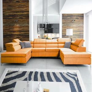 Narożnik z funkcją spania Rava VIII żółty lewostronny elegancki design gustowna bryła z gwarancją komfortu miękka tkanina