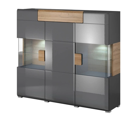 Komoda z szufladą Toledo 147 cm antracyt / antracyt połysk / dąb grandson nowoczesny design mebla stylowe połączenie kolorów