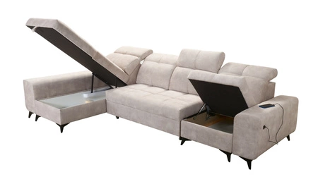 Narożnik z funkcją spania Buffalo XII kremowy lewostronny stylowy i funkcjonalny narożnik rozkładany z pojemnikiem na pościel