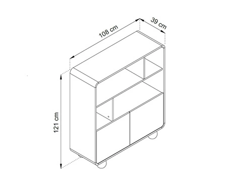 Regał Bion 108 cm beżowy nowoczesny design stonowana kolorystyka designerski zaokrąglony kształt bryły stylowe nogi w kształcie kul