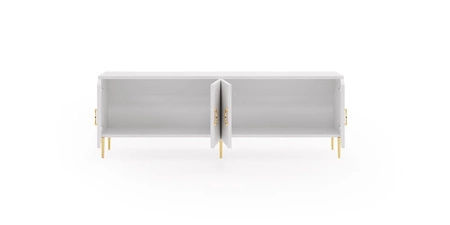 Komoda Belluna 180 cm beżowa designerska niska komoda doskonała do sypialni lub salonu stylowe złote uchwyty i wysoka podstawa