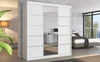 Szafa przesuwna z lustrem Bergen 200 cm biała klasyczna forma dekoracyjne listwy na frontach szafy do sypialni lub przedpokoju