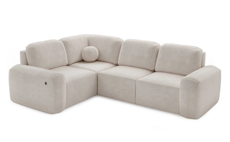 Narożnik z funkcją spania Arbon II oliwkowy lewostronny stylowe wzornictwo charakterystyczny obły kształt pojemnik na pościel