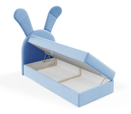 Łóżko kontynentalne Beti 100x200 błękitne wyjątkowe łóżko do pokoju dziecięcego uroczy wysoki zagłówek w kształcie króliczka