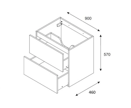 Szafka pod umywalkę Ocean 90 cm dąb olejowany / beżowy designerska szafka z pojemnymi szufladami oryginalne poziome ryflowanie