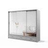 Szafa przesuwna z lustrem Arti 250 cm szara funkcjonalna szafa do przedpokoju z szufladami duże lustra podkreśla oświetlenie LED