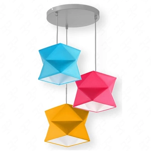 Lampa wisząca potrójna Quasar designerska lampa sufitowa do pokoju dziecięcego lub niemowlęcego z kolorowymi abażurami i szarą rozetą sufitową