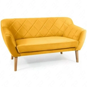 Sofa Karo żółta prosta i stylowa sofa wpisująca się w każdą aranżację sofa z drewnianymi nogami w kolorze bukowym