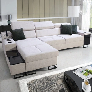 Narożnik z funkcją spania Alcamo szary popiel lewostronny elegancki i stylowy narożnik z dostawką praktyczna szuflada w boczku mebla