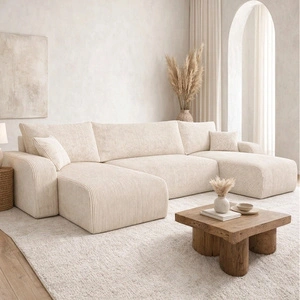 Narożnik z funkcją spania Fiesta U kość słoniowa narożnik o ciekawym kształcie wytrzymała sztruksowa tkanina pojemnik na pościel