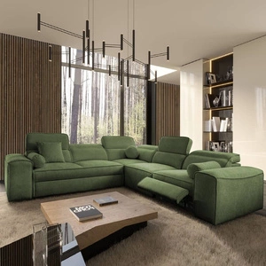 Narożnik z funkcją spania Viano III Lux zielony prawostronny nowoczesny narożnik do salonu z wysuwanym podnóżkiem pojemnik na pościel
