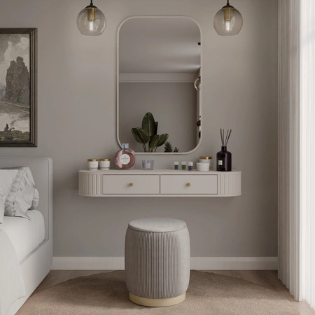 Lustro wiszące Ovalio 68 cm beżowe funkcjonalny dodatek do toaletki przedpokoju oraz garderoby lustro o nietypowym kształcie