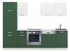Zestaw mebli kuchennych z blatem Toni 270 cm biały / pastelowy zielony meble doskonale prezentują się w nowoczesnych wnętrzach