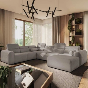 Narożnik z funkcją spania Cantare VIII szary popiel prawostronny gustowny narożnik z regulowanymi zagłówkami pojemniki na pościel