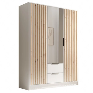 Szafa z lustrem Neri 150 cm biała stylowe lamele zdobiące drzwi szafy pojemne szuflady uchwyty krawędziowe