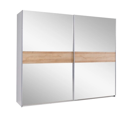 Szafa przesuwna Lux 244 cm biała / dąb riviera z lustrem nowoczesny design oraz wykończenie ABS idealna szafa do sypialni lub garderoby