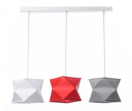 Lampa wisząca potrójna Quasar designerska lampa sufitowa do salonu z kolorowymi abażurami i białą metalową podstawą