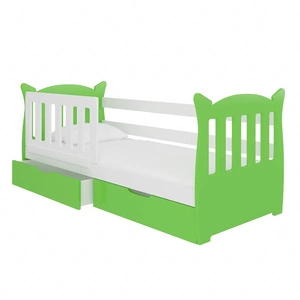 Łóżko Lena 75x160 cm zielony / biały komfortowe łóżko z materacem do pokoju dziecięcego wyposażone w barierkę ochronną i szuflady