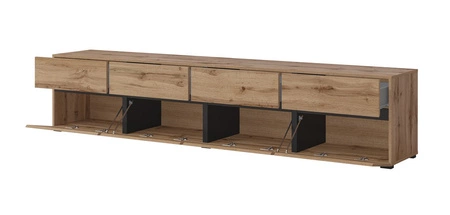 Szafka RTV Cross 225 cm dąb wotan prosta forma w nowoczesnym wydaniu idealna szafka do salonu i pokoju dziennego geometryczny kształt