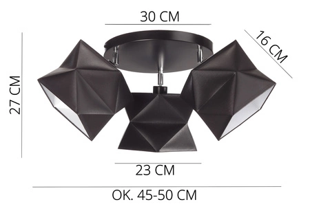 Plafon sufitowy potrójny Quasar designerska lampa sufitowa do salonu z czerwonymi abażurami i szarą metalową podstawą
