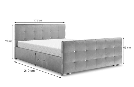 Łóżko tapicerowane Alford 160x200 błękitne z pojemnikiem w nowoczesnym skandynawskim stylu z pikowanym zagłówkiem oraz zanóżkiem wykończone kryształkami