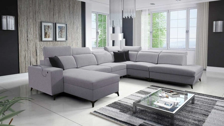 Narożnik z funkcją spania Kelly Sleek X szary popiel lewostronny niezwykle elegancki narożnik do salonu z regulowanymi zagłówkami