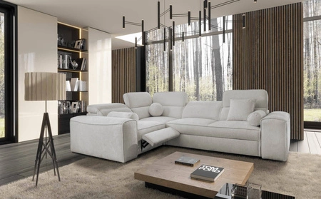 Narożnik z funkcją spania Viano II Lux szary popiel lewostronny designerski narożnik do salonu z komfortowym wysuwanym podnóżkiem