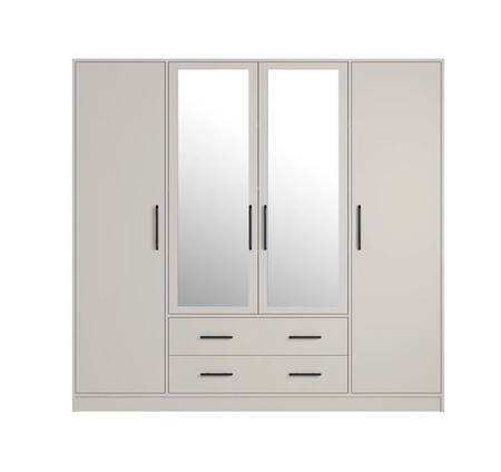 Szafa z lustrem Caspe 200 cm beżowa nowoczesny design wykończenie ABS oraz aluminiowe uchwyty