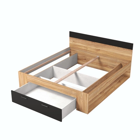 Łóżko z szufladą Beta 180x200 cm dąb mauvella / czarny to idealne łóżko do sypialni lub pokoju młodzieżowego z zagłówkiem