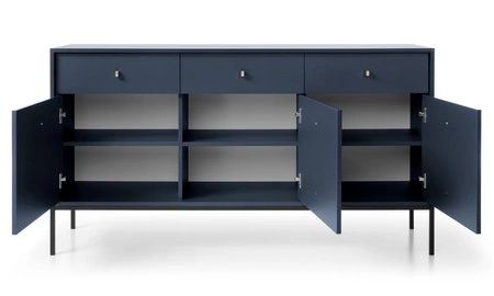 Zestaw mebli Mono granatowy minimalistyczny design meblościanka do salonu lub pokoju dziennego stylowy złoty uchwyt