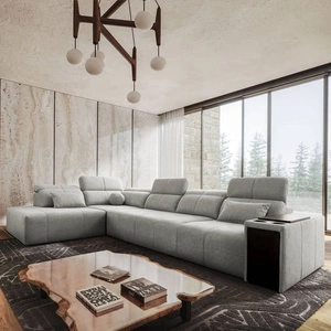 Narożnik z funkcją spania Tesalia XI szary popiel lewostronny nowoczesny narożnik z komfortowym przesuwanym oparciem i pojemną szufladą