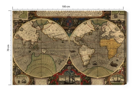 Obraz na płótnie starożytna mapa świata 100x70 cm ponadczasowa ozdoba wnętrza obraz w wyrazistej kolorystyce wysoka jakość wykonania