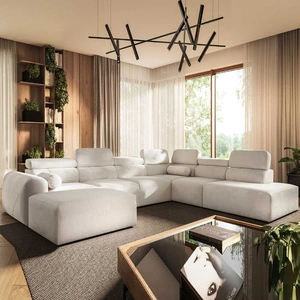 Narożnik z funkcją spania Cantare X kremowy lewostronny wygodny narożnik o niebanalnym designie doskonały do przestronnego salonu