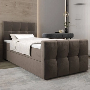 Łóżko kontynentalne Manhattan 100x200 jasny brąz w nowoczesnym skandynawskim stylu z tapicerowanym zagłówkiem i zanóżkiem łóżko z pojemnikiem