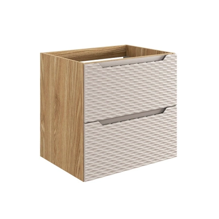 Szafka pod umywalkę Ocean 60 cm dąb olejowany / beżowy poziome ryflowania w kształcie fal podkreślają designerski styl szafki